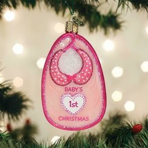 Old World Christmas Pink Baby Bib Girl Baby&#39;s 1st Christmas Glass Ornament 32386 - £13.44 GBP
