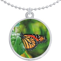 Light Orange Butterfly Round Pendant Necklace Beautiful Fashion Jewelry - $10.77