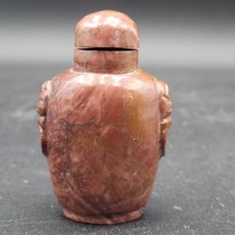 Vintage Chinese Round Ceramic Brown Stone Agate Corked Lid Snuff Bottle - £22.52 GBP