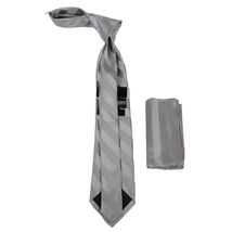 Men's Stacy Adams Tie and Hankie Set Fancy Woven Silky Satin #SAT93 Silver image 2