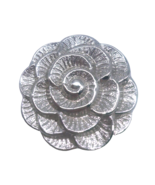 Vtg Jeri Lou Metal Scarf Clip Silver Tone Flower Floral Rose Bud 3D Raised - $11.67