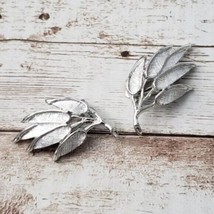 Vintage Lady Lee Clip On Earrings Silver Tone Statement Large Leaves Branch - £12.69 GBP