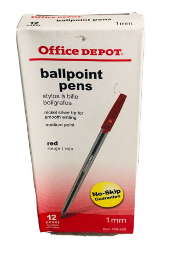 Office Depot-12ct 1mm Red/Rojo Ballpoint Pens/Boligrafos No-Skip Guarantee. - $11.76