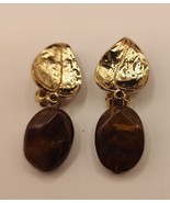Vintage Floral Styled Gold and Gemstone Dangling Clip On Earrings - £5.50 GBP