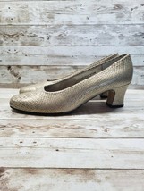 Ros Hommerson Pumps Gold Tone Snakeskin Pattern Block Heels - Size 9.5 M - £22.01 GBP