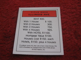 2004 Monopoly Board Game Piece: Illinois Title Deed - $1.00