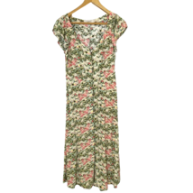 LOFT V Neck Button Front Maxi Dress Womens size 2 Flutter Sleeve Green F... - £50.35 GBP