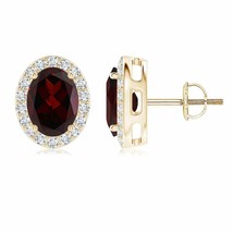 ANGARA Natural Garnet Oval Earrings with Diamond Halo in 14K Gold (8x6MM) - £829.19 GBP