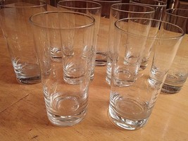 Set Of 9 Vintage Etched 5.5&quot; Glasses w/SCHOONER/BIRD-WEIGHTED BOTTOM-EXCELLENT - £13.44 GBP