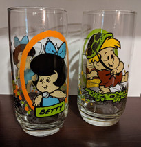 VINTAGE ORIGINAL 1986 Pizza Hut Flintstone Kids Glasses Tumbler Barney &amp; Betty - £11.68 GBP