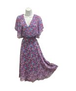 DKNY Dress Size 8 Blue Floral Flutter Sleeve V Neck Flowy Romantic Fairy... - $31.67