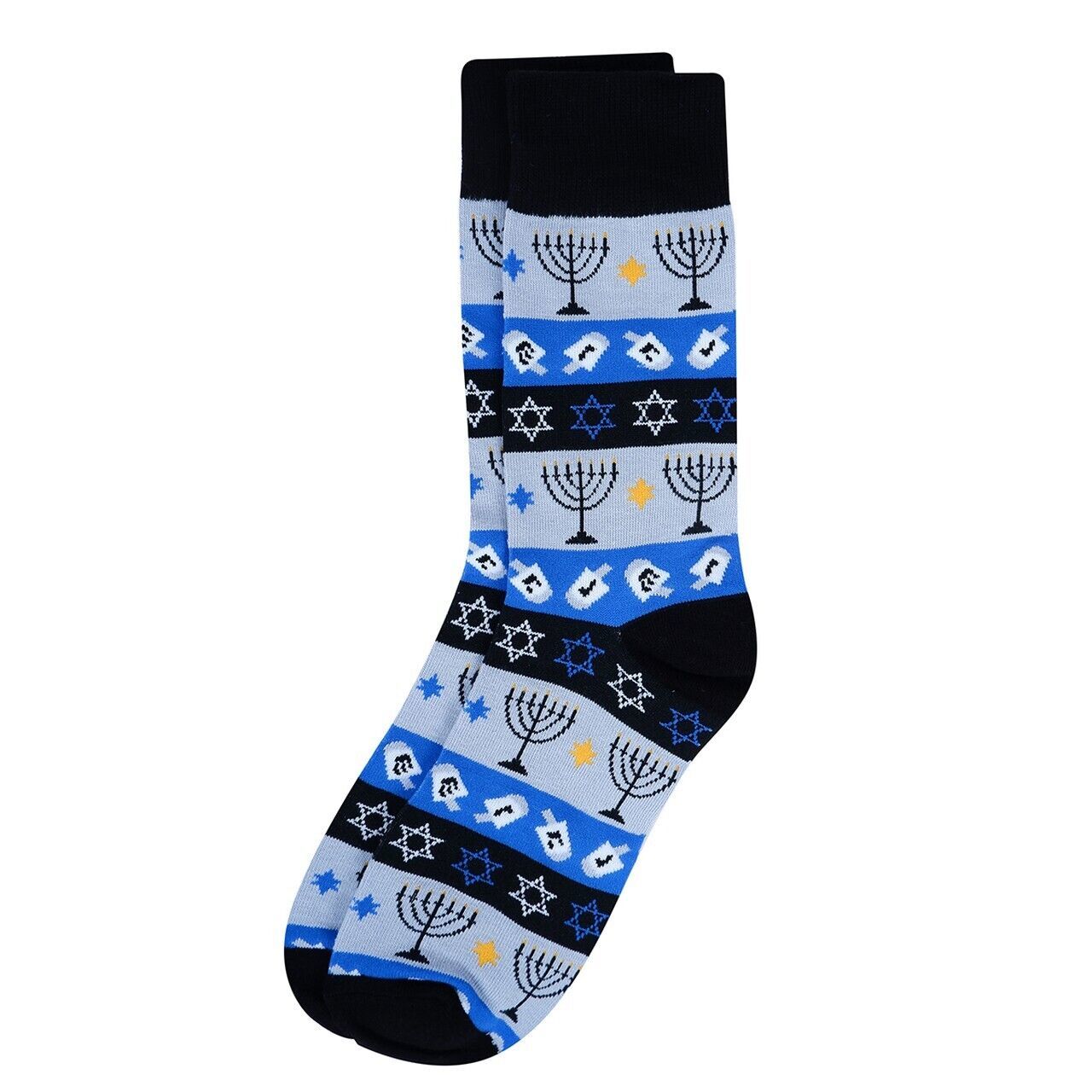 Primary image for Men's Hanukkah Socks Black Blue Gift for Him Dress Sock Menorah Dreidel New