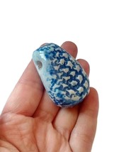 Extra Large Necklace Pendant For Jewelry Making Handmade Ceramic Blue Textured - £15.67 GBP