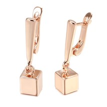 New 585 Rose Gold Square Ball Long Drop Earrings for Women Unique Fashion Jewelr - £9.73 GBP