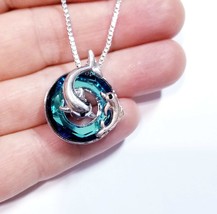 Memorial Necklace Pendant, Ashes Urn Necklace, Dolphin Rainbow Pendant, Crematio - £27.00 GBP