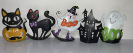 Halloween Decor Lot Of 5 Items Candle Holders Rockers Ghosts Cats - £16.74 GBP