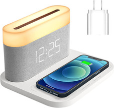 COLSUR Digital Alarm Clock with Wireless Charging 15W Max Touch Bed Lamp White - £23.55 GBP