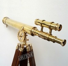 Nautical Floor Wooden Stand With Telescope Brass Master Harbor Marine Home Decor - £109.90 GBP