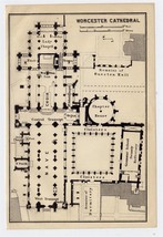 1906 Original Antique Plan Of Worcester Cathedral / England - £13.44 GBP