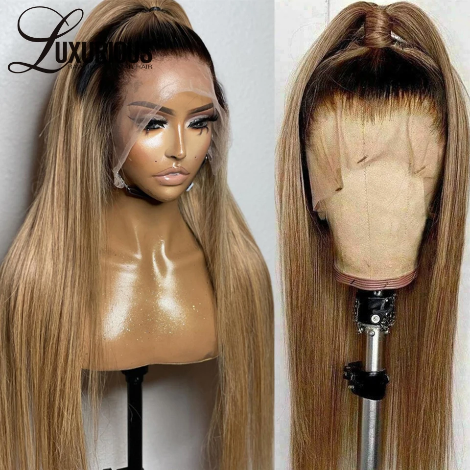 6 honey blonde lace front wigs for women human hair 13x4 brown straight ombre brown wig thumb200