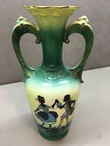 Vintage Vase Pottery Czechoslavia Green Marked Hollywood Regency Mcm - £17.13 GBP