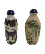 2 Vintage Chinese Milk-Glass Snuff Bottles Scene Overlays, Calligraphic ... - $2,488.71 MXN