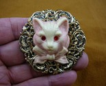 CL52-100 KITTY Hell cat kitten large pink white red eye CAMEO Pin Pendan... - $40.19