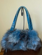 Paolo Masi Real Fur Handbag New Ship Free Blue Made In Italy Two Handles - £479.97 GBP