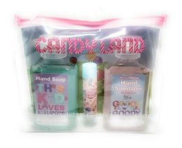 3 Pc CANDYLAND Hygiene Travel Bag Set Hand Soap Lip Balm Berry Lollipop ... - $11.99