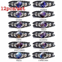 12 Pcs Bracelet Set Constellation Pulseras Mujer Zodiac Braided Leather Bangles  - £25.37 GBP