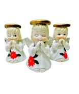 Set Of 3 Praying Angel Bells Vintage 1960&#39;s Bisque Porclain Poinsettias ... - £18.89 GBP