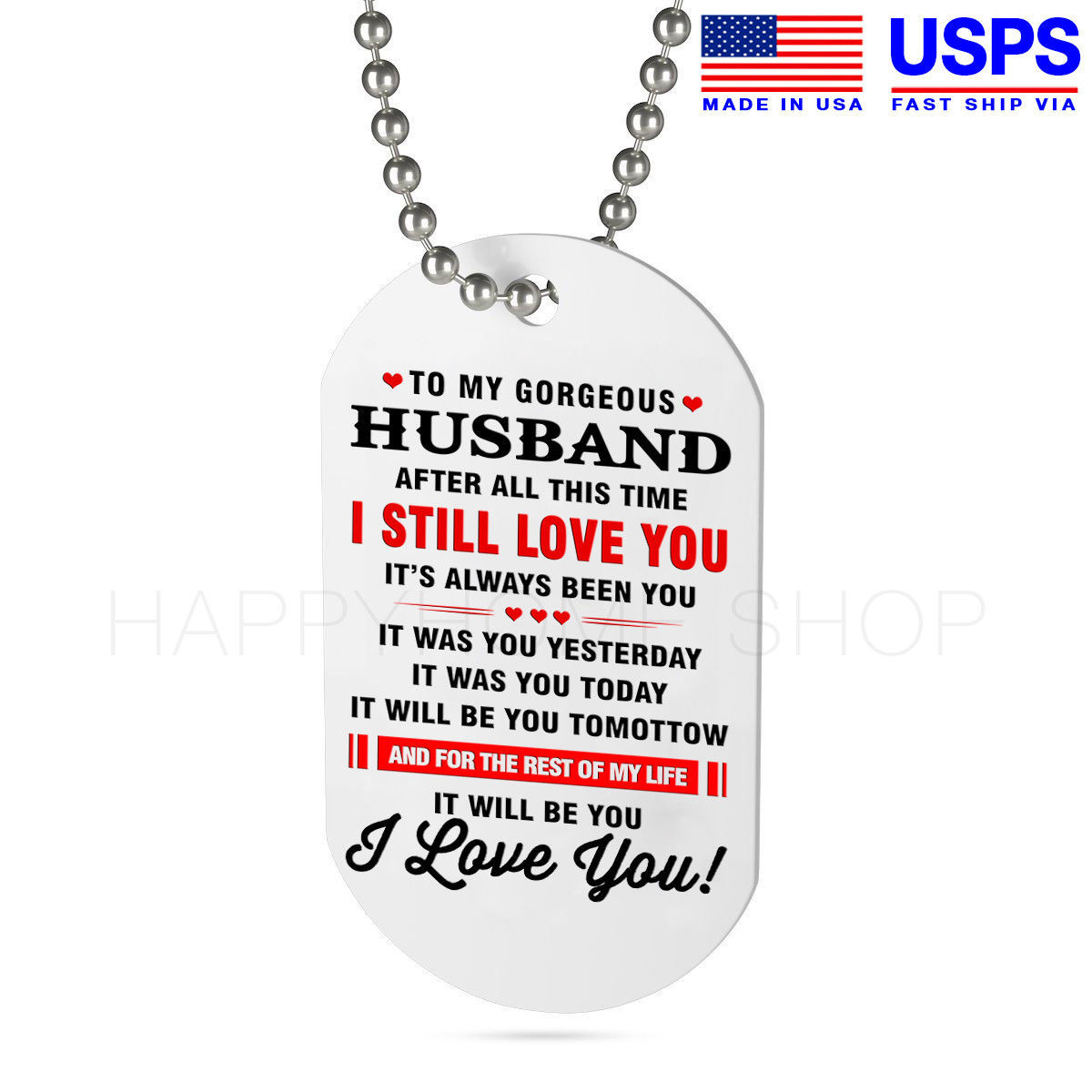 Military Dog Tag Love Gift for Husband To my Husband I Love You Always -D335
