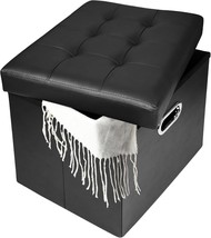 Storage Ottoman Foot Rest Stool, 17 Inch Leather Folding Footstool Bench,, Black - $35.03