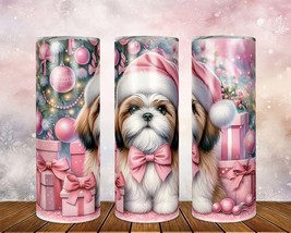 Skinny Tumbler with Straw, 20oz, Christmas Cute Puppy - Shiatzu, awd-307 - £28.80 GBP+