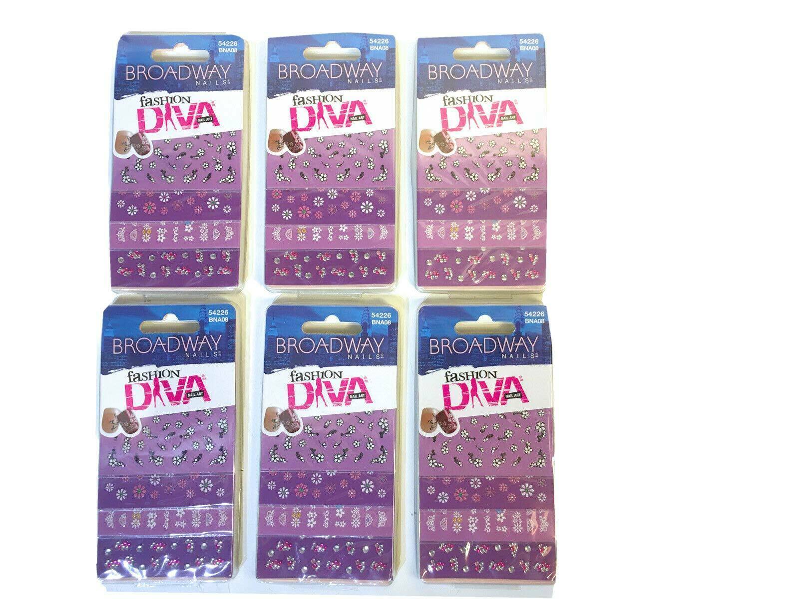 6x Broadway Nails Fashion Diva Nail Art Boxes 54226 BNA08 Flowers, Party Favors