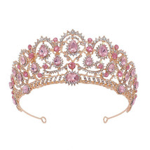 Vintage Baroque Pink Crystal Tiara Crown for Queen Diadem Bridal Crown Tiaras Br - £20.59 GBP