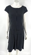 Anne Klein Fit Flare Dress Size 16 Black White Polka Dot Cap Sleeve Stretch Knit - £31.38 GBP