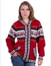 Gamboa 100% Alpaca Wool Zip Women’s S/M Cardigan Hooded Sweater Red Soft - $49.49