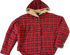 Wild Fable Hooded Flannel Jacket Shacket size M Red Plaid - £15.71 GBP