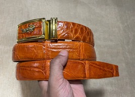 Size 42&quot; Genuine Orange Big Belly Alligator Crocodile Skin Belt Width 1.3&quot; - £37.65 GBP