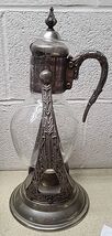 Vintage Glass - Metal Coffee Pot Warmer on Silver Plate Base - 15” High ... - $31.42