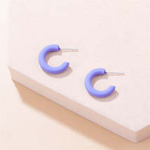 Purple Enamel &amp; Silver-Plated C-Shaped Hoop Earrings - £10.16 GBP