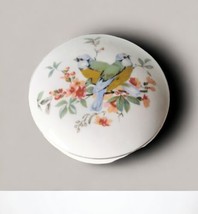 Vintage Porcelain Bird Lidded Trinket Powder Dish Floral Gold Trim Vanity White - £11.38 GBP