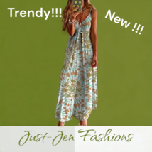 Just-Jen Matcha Green Casual Fashion Summer Floral Dress  - £15.95 GBP