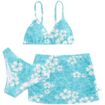 3pc Floral Swimwear Girl&#39;s Size 9/10 Bikini Top Brief Swimsuit &amp; Cover S... - £15.62 GBP