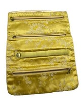 Vintage Asian Silk Jewelry Pouch Bag Yellow Floral 6&quot; Makeup Expands Fashion - £11.01 GBP