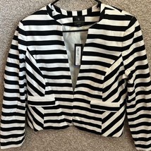 Worthington Women Petite Merriment Black White Stripe Long Sleeve Blazer Size 14 - £34.80 GBP