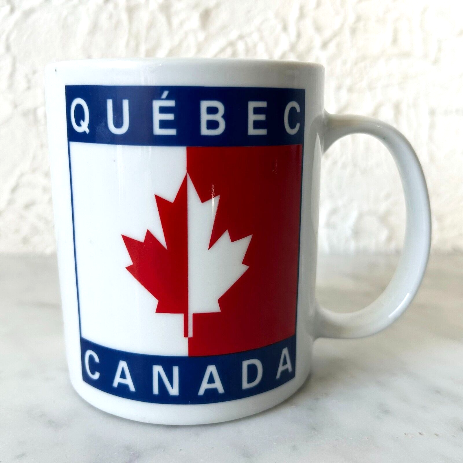 Quebec Canada Mug  Maple Leaf Red White Blue Porcelain Coffee Cup - $12.30