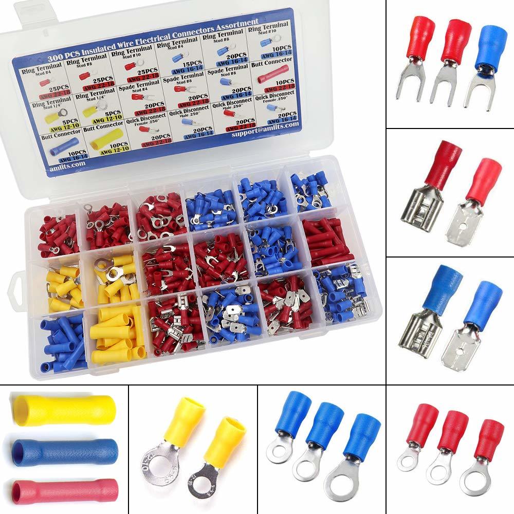 300 Pcs Insulated Wire Electrical Connectors - Butt, Ring, Spade, Quick - $27.00
