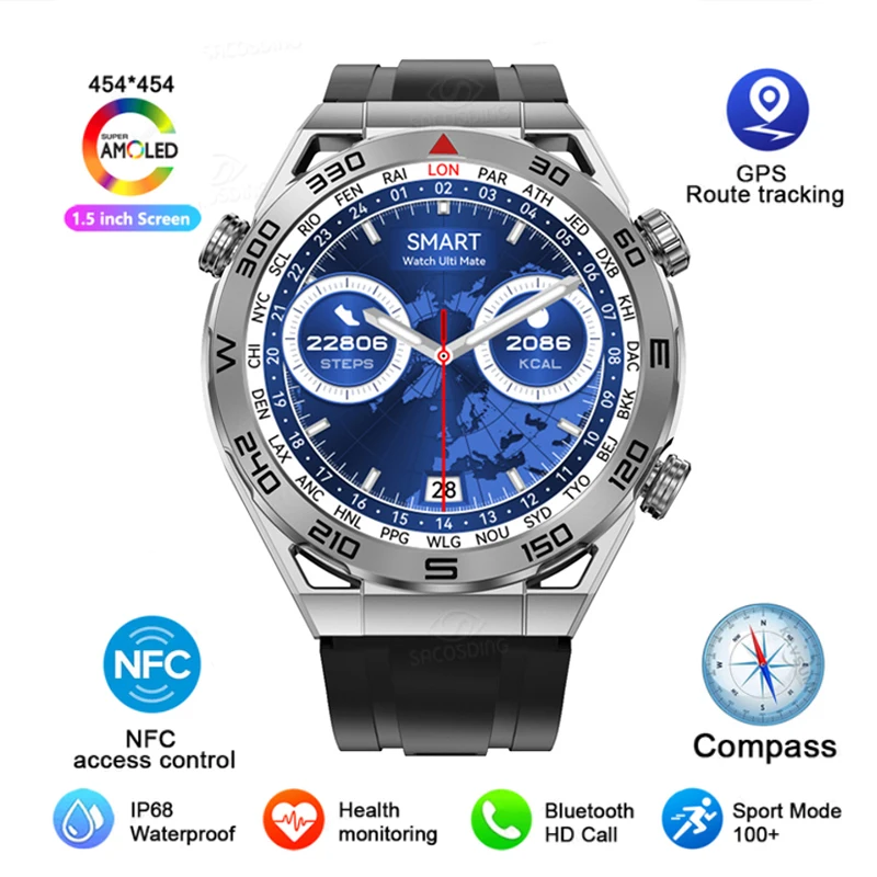 2023 GPS Smart Watch Men NFC For   Android   454 * 454 HD Screen Fitness Clock B - £133.67 GBP